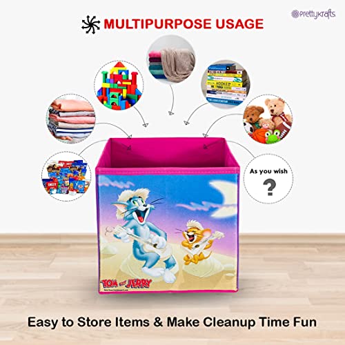 Image of PrettyKrafts Tom and Jerry Fabric Toys Organizer Storage Box for Kids, Small, Purple -Set of 6 Pieces