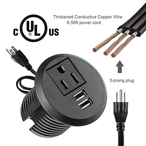 Maggie Extensión de energía con grommet de escritorio 2 pulgadas, 1 enchufe y 2 puertos USB, cable de 1.98 m miniatura 2