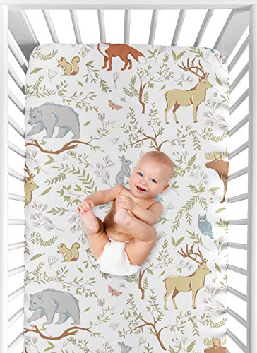 Image of Fitted Crib Sheet for Woodland Toile Baby /Toddler Girl or Boy Bedding Set Collection - Animal Print