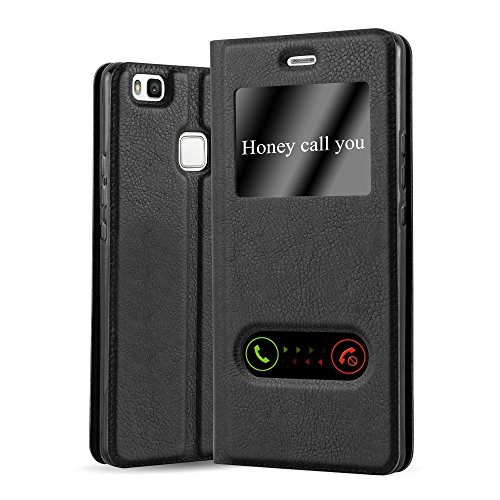 Cadorabo Funda Libro para Huawei P9 Lite en Negro Cometa - Cubierta Proteccíon con Cierre Magnético, Función de Suporte y 2 Ventanas- Etui Case Cover Carcasa