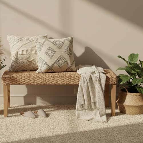 image for AV CONNECT Indoor Bench Wicker for Entryway Bench, Wood Bench for Livi