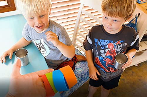 Stainless Steel Cups for Kids and Toddlers 8 oz. with Silicone Sleeves - Small Metal Cups for Home & Outdoor Activities, BPA Free Healthy Unbreakable Premium Metal Drinking Glasses (4-Pack)