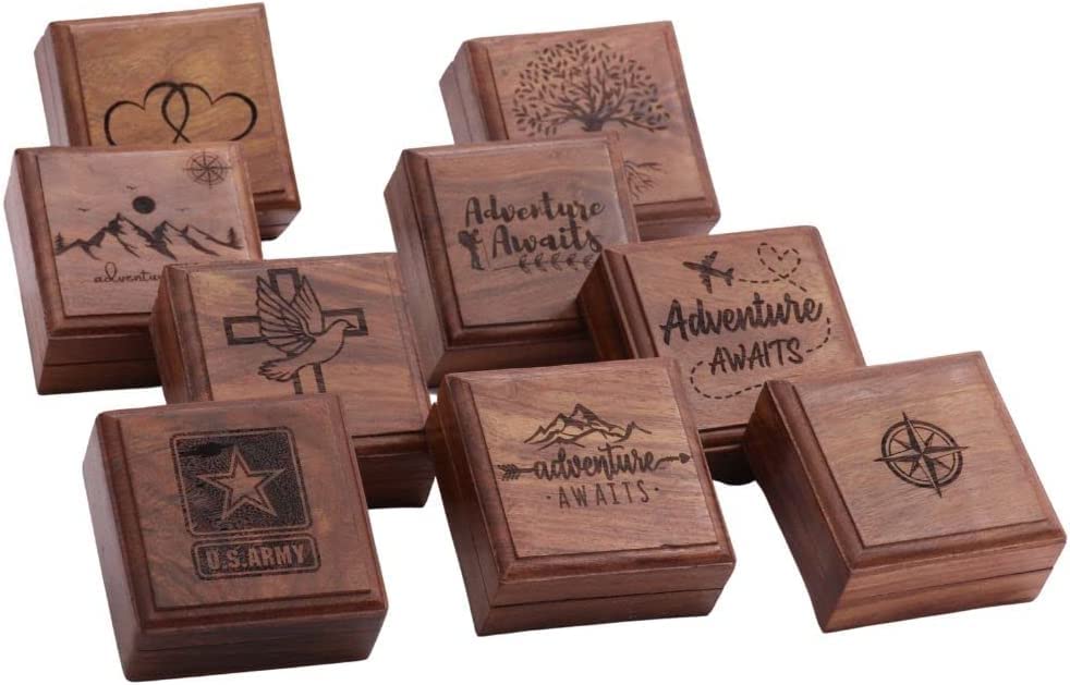 Brújula de bolsillo personalizada con caja de madera miniatura 6