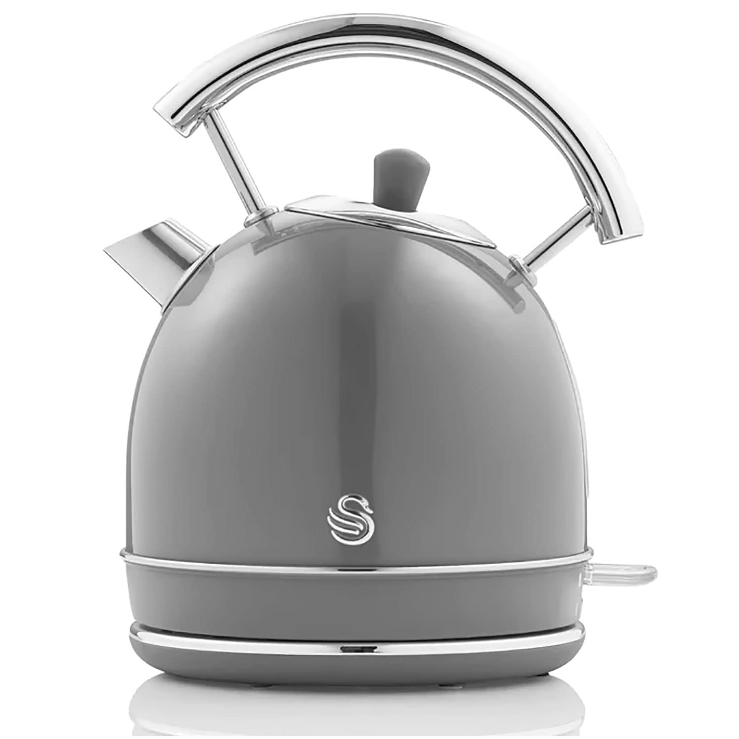 Swan Retro zestaw śniadaniowy czajnik na wodę 1,8 l, szeroka szczelinowa toster chleb 2 plasterki, cyfrowa kuchenka mikrofalowa 20 l, 6 poziomów mocy, timer, drzwi lustrzane, wzór vintage, szary,