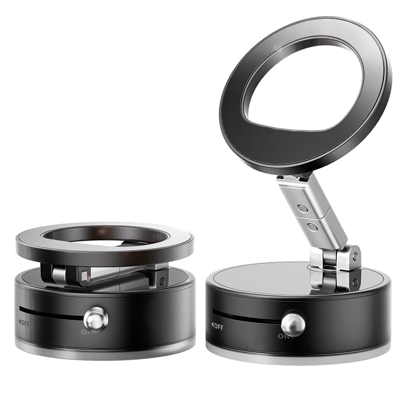 BISART Vacuum Magnetic Car Phone Holder – 360° Rotatable, Reinforced 96LBS Suction Cup Mount Compatible with MagSafe for iPhone & Android, Portable for Car, Gym & Mirror (A7-Black)