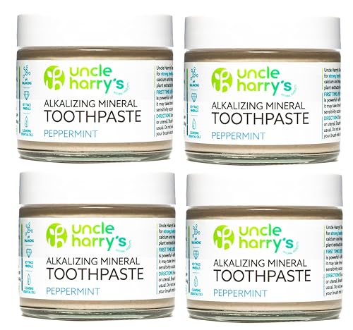 Uncle Harry's Peppermint Remineralizing Toothpaste | Natural Whitening Tooth Paste Freshens Breath & Promotes Enamel | Vegan Fluoride Free Toothpaste (4 Pack)
