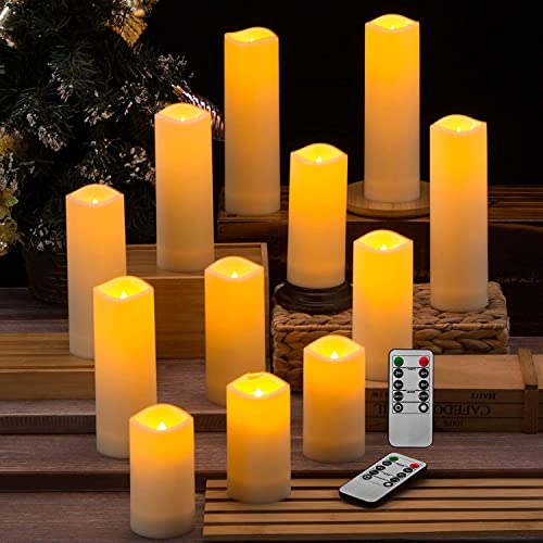 Image of YOROXRG 12 Pack Flameless Candles Battery Operated Waterproof Led Candles (D:2.2 inch X H:4 inch 5 inch 6 inch 7 inch) Candles with 2 Remotes Contro for Wedding, Party, Birthday