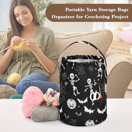 Image of Yarn Storage Bag Small Crochet Bag Knitting Bag Organizer Halloween Skeleton Yarn Bags for Crocheting Basket
