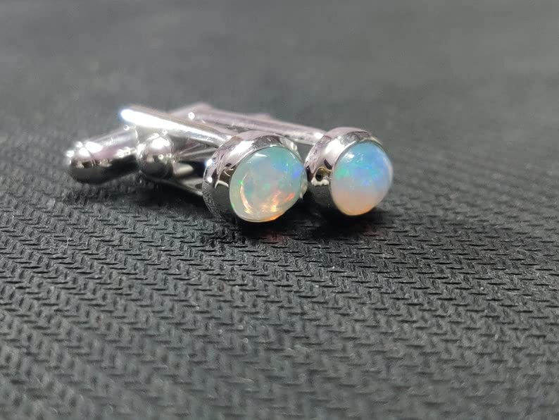 Mancuernillas para hombre en plata sólida con ópalo 8x10 mm miniatura 2
