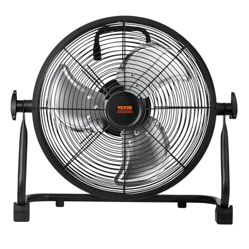 VEVOR 12'' Rechargeable Floor Fan, Portable Quiet Personal Fan for Home or Office, 360 Degree Manual Pivoting Head, Stepless Speed Regulation High Velocity, Heavy Duty Metal Industrial Cordless Fans by VEVOR - Used condition - US$37.85