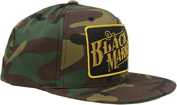 Black Market Art Co Patch Camo Hat Black Mesh Snap Back Baseball Cap