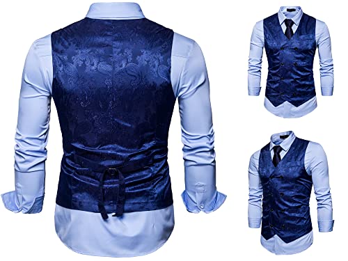 Rongkim Mens Victorian Vest Double Breasted Suit Vest Slim Fit Brocade Paisley Floral Waistcoat (Blue, Large) #TOP1