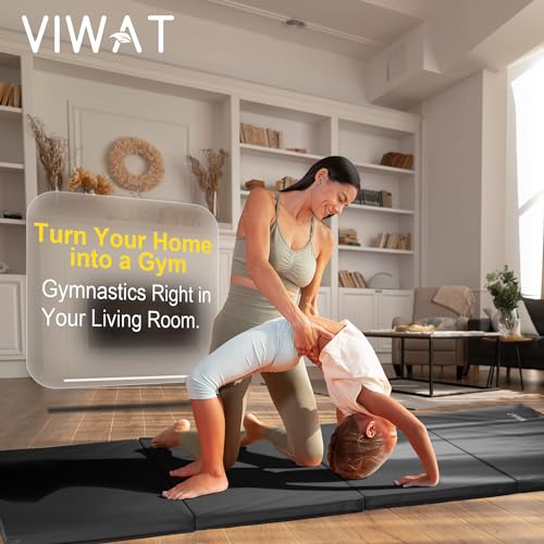 Image of VIWAT Gymnastics Mat 4'x10'x2 inch Floding Interlocking Gymnastics Mats with Carrying Handles Thick Gym Mat for Tumbling, MMA, Martial Arts, Gymnastics, Stretching, Core Workouts