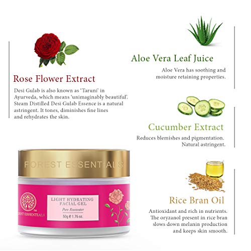 Image of Forest Essentials Hydrating Facial Gel Pure Rosewater | Ayurvedic Skin Toner & Moisturiser | Natural Rosewater Gel for Glowing, Hydrated Skin (Pack of 2)