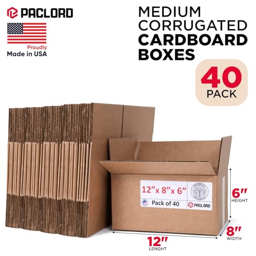 Image of Small Cardboard Boxes 12 inchL x 8 inchW x 6 inchH (Pack of 40) - USA-Made Packing Boxes for Moving, Shipping, or Storage - USPS, UPS, FedEx Approved - Professional Packing Supplies for Moving | USA-Made Packing Boxes for Moving, Shipping, or Storage - USPS, UPS, FedEx Approved - Professional Packing Supplies