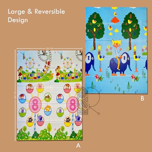 Image of Premium Reversible Baby Play Mat | Extra Large Soft Foam Crawling Mat for Babies & Toddlers | Non-Slip, Waterproof, Easy to Clean | Multicolor Foldable Learning Play Mat for Indoor & Outdoor (6.5 X 5 ft, 0.8 cm Thickness) Elephant-Circus, Multicolor