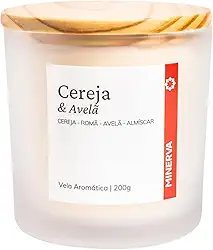 MINERVA - Vela Aromática Aromatizada Perfumada Artesanal (200g, Cereja e Avelã)