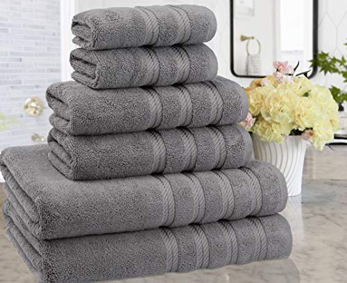American Soft Linen 100% Turkish Carde Cotton 6 Piece Towel Set, 560 Gsm Towels For Bathroom, Super Soft 2 Bath Towels 2 Hand Towels 2 Washcloths, Silver Grey #TOP1