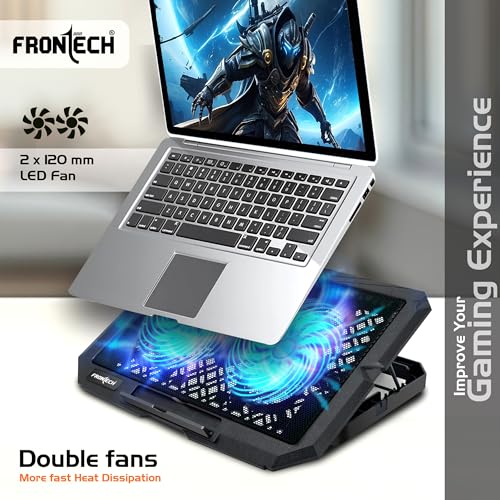 Frontech Adjustable Height Cooling Pad with 2 x 120mm LED Fans for up to 15.6" Laptops - Silent USB-Powered Laptop Cooler - Image 2