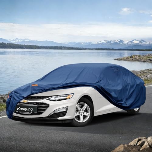 Image of Kaugung Custom Fit Car Cover for Chevrolet Chevy Malibu (1997-2025), Heavy Duty Waterproof All Weather Outdoor Protection, Breathable Full Exterior Cover with Vent, Rain Sun Snow UV Proof