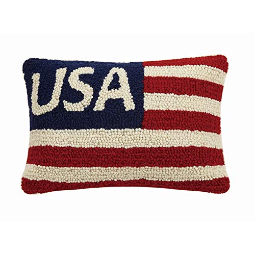 Peking Handicraft USA Flag Red White Blue Patriotic Mini Hooked Wool Pillow - 8