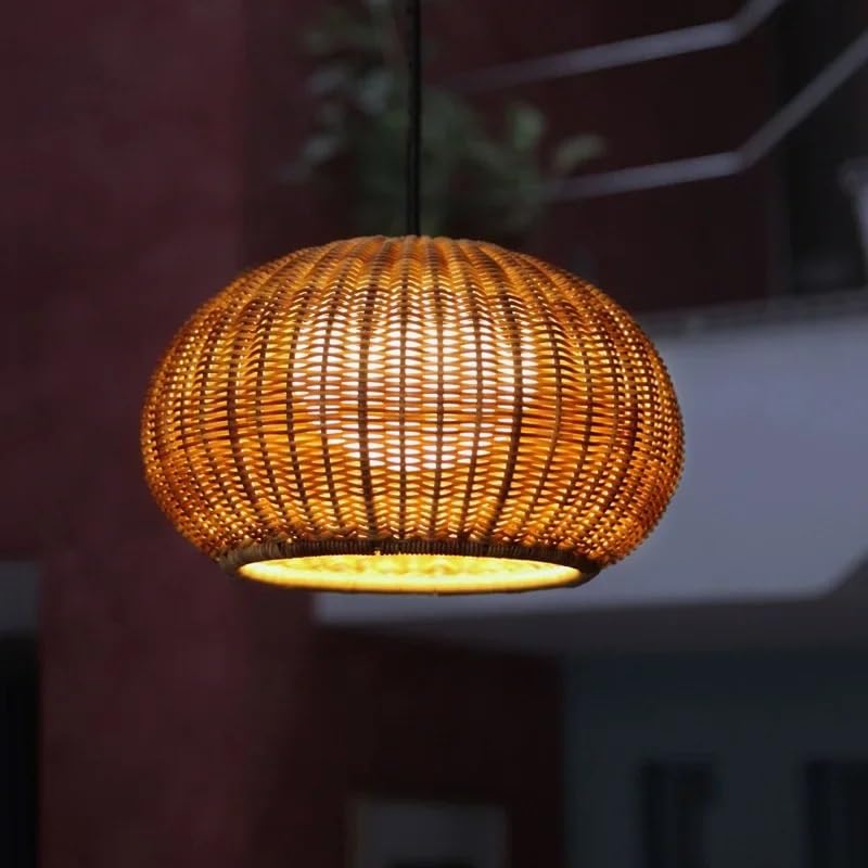 Lustre étanche extérieur style chinois en rotin tissé suspendu villa 60cm