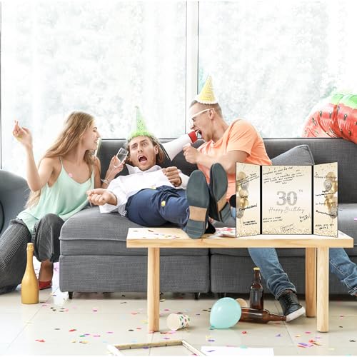 Image of DARUNAXY Black Gold 30th Birthday Party Decorations, Happy 30th Birthday Alternative Signature Guest Book for Men Women Cheers to 30 Years Old Gifts 30 Birthday Signing Card Board Party Supplies