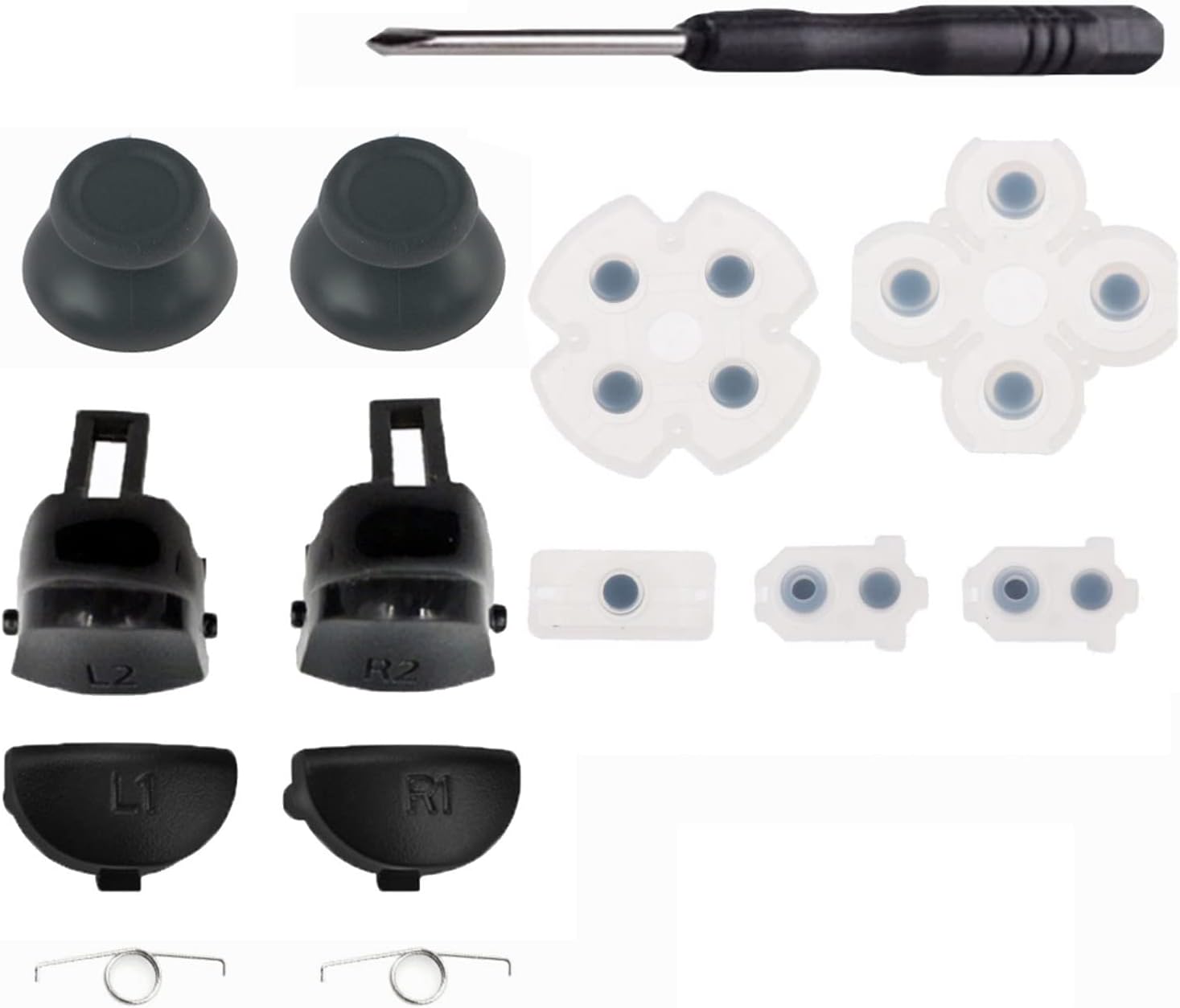 Replacement Controller L1 R1 L2 R2 Trigger Buttons with Rubber Pad for PS4 Controller Analog Stick Conductive Rubber Repair Parts (JDS JDM 050 055)
