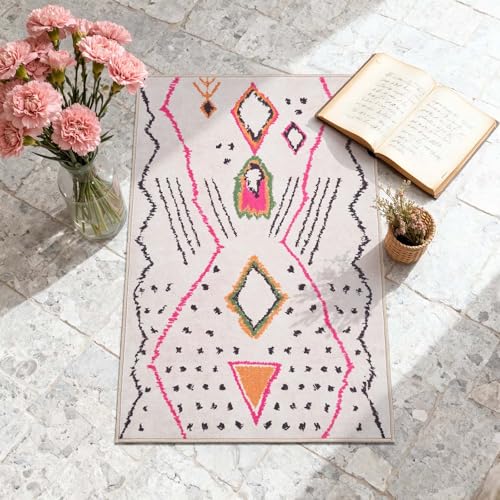 Tapete decorativo rectangular 2x3 pies beige boho miniatura 2