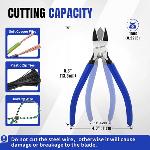 Image of 5 Inch Wire Cutters, Flush Side Cutter Pliers for Jewelry Making, Micro Flush Cutters for Artificial Flowers, Wire Snips, Model Nippers for Crafting, 3d Printing, 5 Pack
