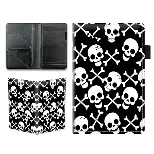 KUJKBFWJ Server Books for Waitress - Cute Server Guest Book with Zipper Pocket & Note Pad Holder | PU Leather Waiter Book Organizer, Apron-Compatible Server Wallet, Skeleton Print