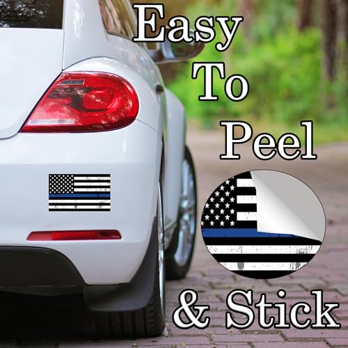 Image of Tattered Thin Blue Line Flag Sticker Vinyl Decal for Car Truck Window Bumper Sticker Support of Police and Law Enforcement Officers (3x5 Inch)