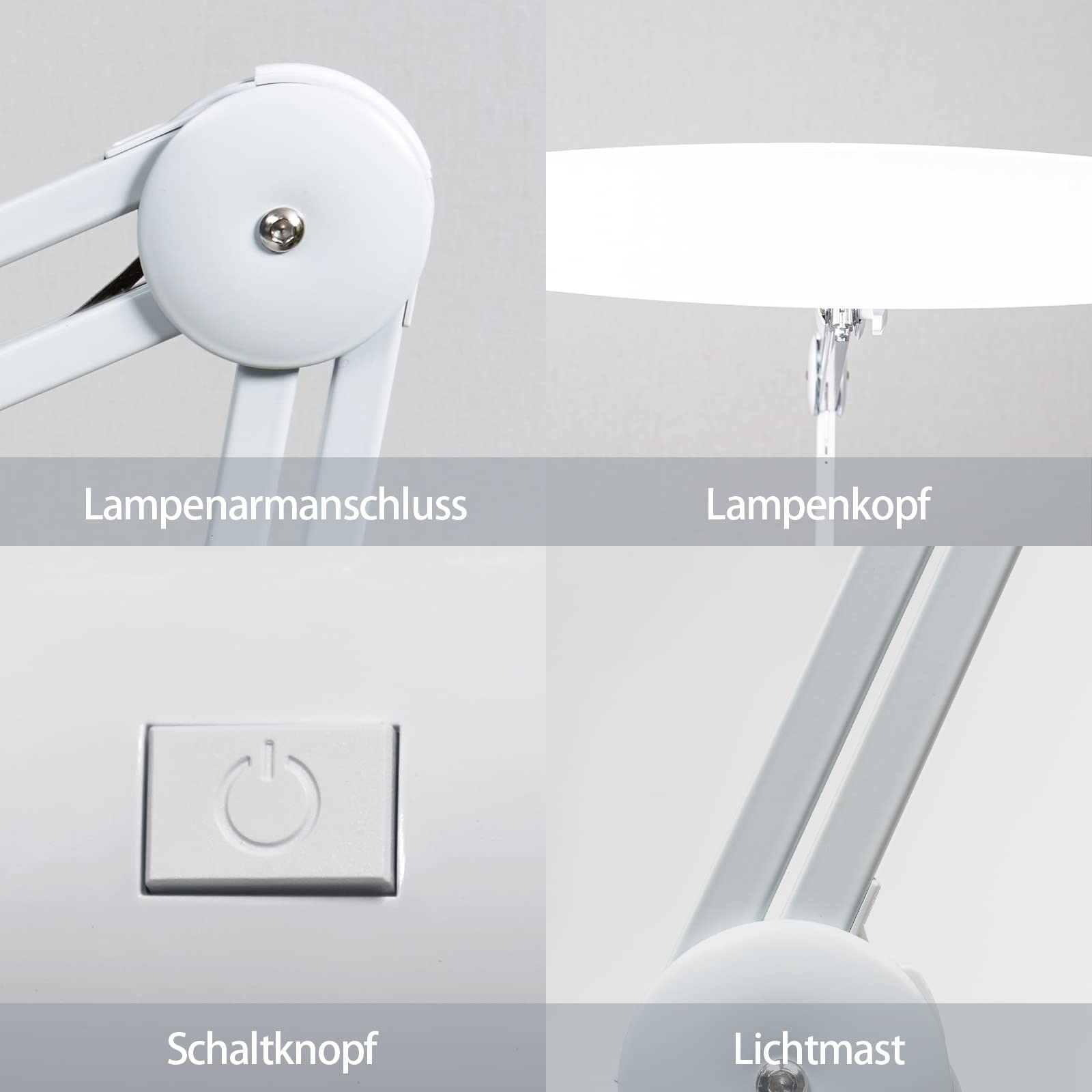 Lampada da scrivania a LED da 24 W, con morsetto, 2200 lumen, super luminosa, 4 livelli di luminosità dimmerabili, larghezza 50 cm, 117 LED SMD, grande lampada girevole per ufficio, casa