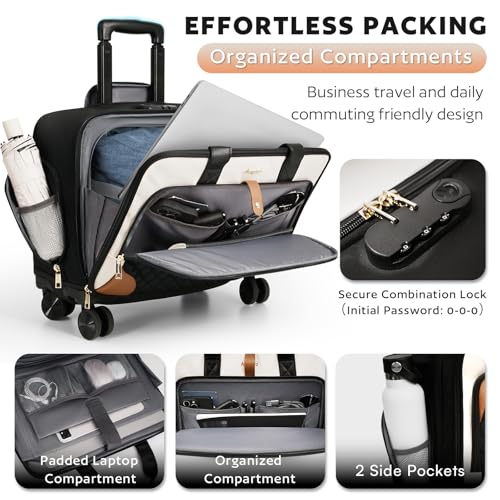 Image of Arcoyard Rolling Laptop Bag, Rolling Briefcase for Women with Waterproof Pocket, 16 Inch Computer Bag, Underseat Carry On Luggage with Multi-Wheels for Work Travel Business, Lightweight Beige Brown