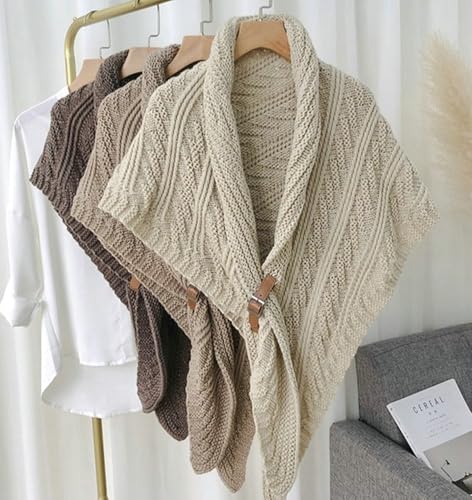 Triangle Shawl for Women Knitted Hollow Shoulder Cape Open Cover Up with Leather Buckle Spring Fall Fashion Warp3