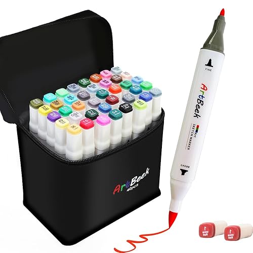 ArtBeek Alcohol Markers, 40 Coloring Markers for Adult Coloring Books No Bleeding, Dual Tip (Brush & Fine Tip) - 40 Colors