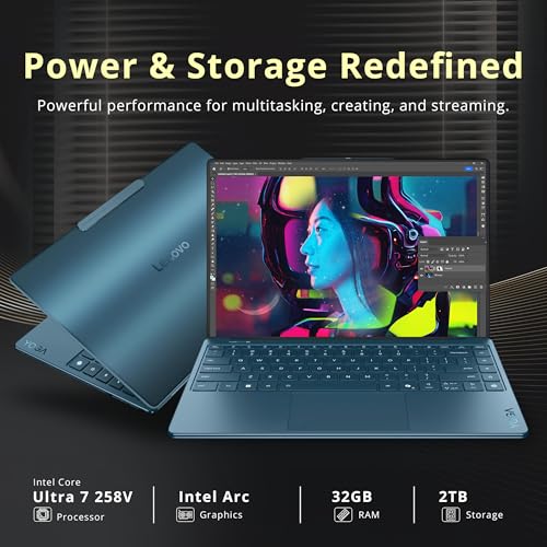 Image of Lenovo Yoga Slim 9i 14 inch 4K OLED Touch Laptop, Intel Ultra 7 258V, 32GB RAM, 2TB Storage(1TB SSD+1TB Docking Station), Intel Arc Graphics, Backlit Keyboard, Copilot+PC, Fingerprint, Win 11 Pro, Teal
