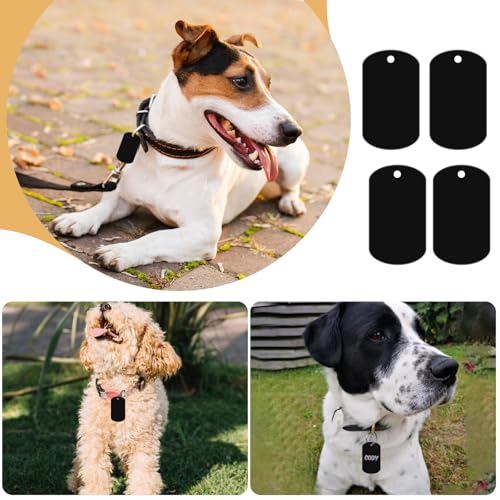 COMNICO 25 Stück Aluminiumgravur Rohlinge, Stanzrohlinge Aluminium Blank Dog Tags Schildform Mit Loch Metallprägungen Schwarz Metall-Tags zum Gravieren Blanko-Hundemarken Blanko-Schilder zum Gravieren