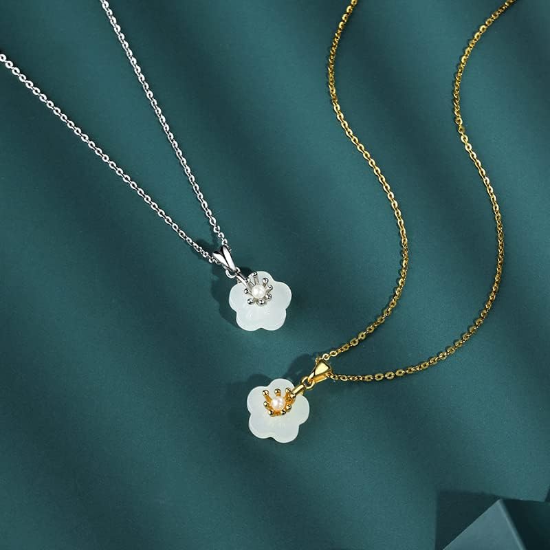 14K Gold Jade Peach Blossom Necklace, Freshwater Pearl Peach Blossom Pendant Necklace, For Mother, Wife, Girlfriend's Birthday, Mother's Day Gift - Image 5