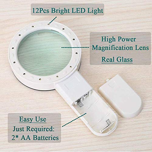 Image of ZURATO Magnifying Glass 30X, Large Magnifier with Light, LED Illuminated & Handheld, Premium High Power Magnify Glass for Reading Books, Newspaper, Seniors, Macular Degeneration, Stamps