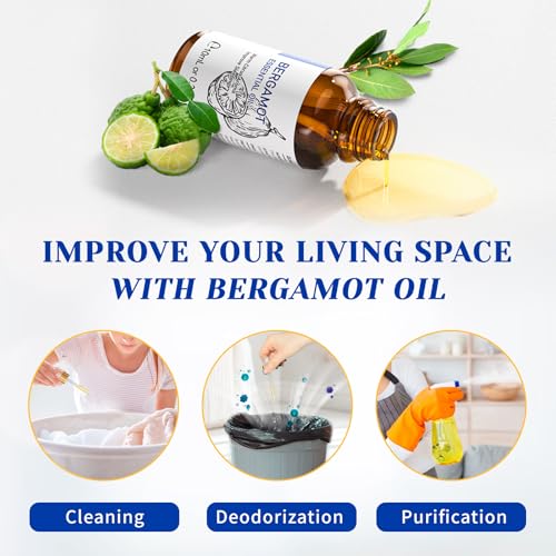 Image of HIQILI Bergamot Essential Oil for Diffuser, Skin, Hair, DIY, 100% Pure & Natural, Travel Size - 0.33 Fl Oz (10 mL)