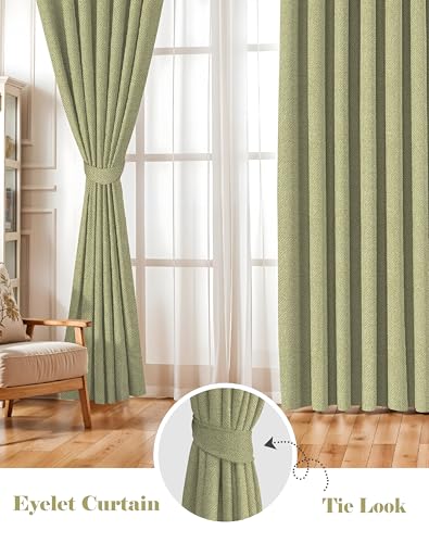 Image of Casableu Twillbone Digital Print 85% Blackout Curtains for Door /Window, Thermal Insulated, Tie Back, Wider Width 50 in, Eyelet Curtains for Living Room /Bedroom (L Green 7 ft Set of 2)