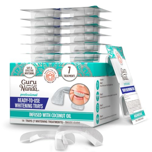 GuruNanda Ready-to-Use Prefilled Whitening Trays (7 Treatments) with 8% Hydrogen Peroxide to Remove Surface Stains Fast & Easy Teeth Whitening for Sensitive Smiles