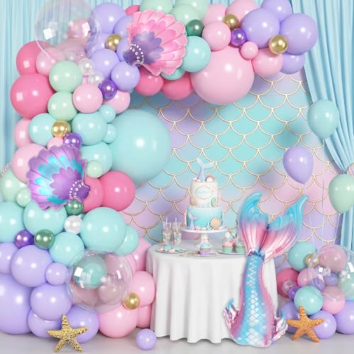 Image of Ouddy Life Mermaid Balloons Garland Arch Kit, Mermaid Birthday Decorations