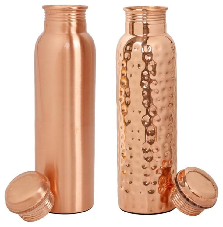 Bouteille en cuivre pur ayurvédique 950 ml : lot de 2 gourdes réutilisables pour le sport