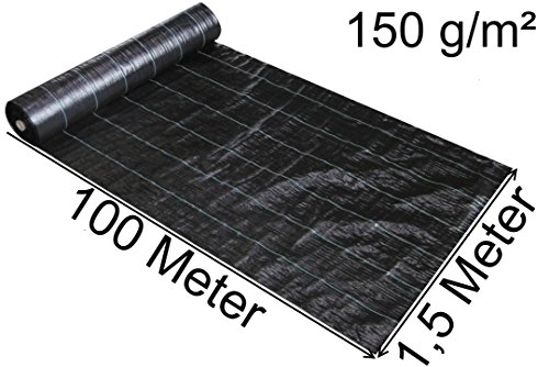 EXCOLO 100 m x 1,5m = 150m² Unkrautvlies Bodengewebe Unkrautfolie Mulchvlies Schwere hochwertiges Vlies 150g/m² Sandkastenvlies Unterbodengewebe Bändchengewebe
