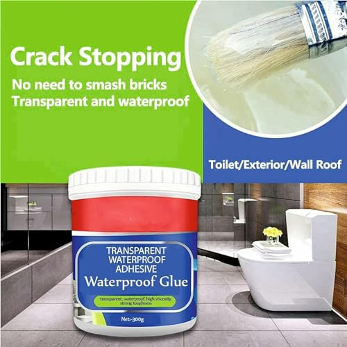 Image of ZHUQUA 1 Crack Seal Glue 300gm with Brush Transparent Waterproof Glue for Roof Leakage Crack Seal Agent Roof Water Leakage Solution Water Proof Glue Transparent Glue Waterproofing for Pipe Wall Tiles
