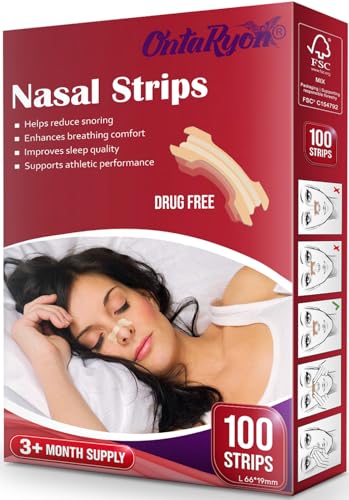 Tiras Nasales OntaRyon (x100 Grandes) Ayuda Ideal para Dejar de Roncar, Dispositivos para Dejar de Roncar y Ayuda para la Respiración Nasal, Suministro Para 3 Meses