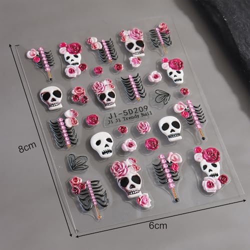 BSITSSS 5D Embossed Halloween Skeleton Bones Nail Stickers for Nail Art, Ghosts Nail Art Stickers, Pumpkins Nails Sticker Decoration Accessories, 3 Sheets Fashion Sticker Nails - Image 6