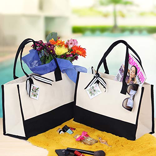 Bolso tote personalizado VANESSA ROSELLA con monograma inicial, 100 % algodón, dos tonos, estilo chic — Negro miniatura 3